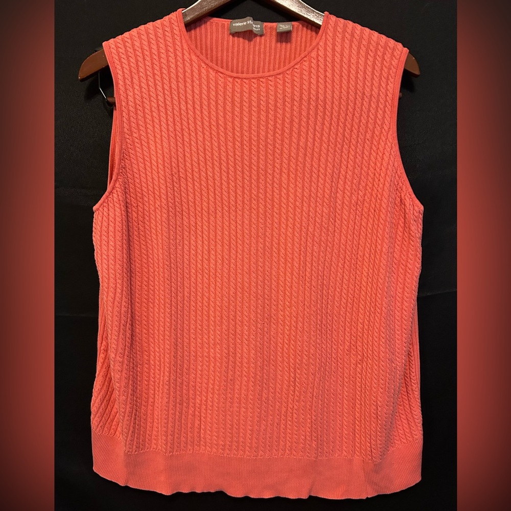 Valerie Stevens Woman Sleeveless Cable knit Sweater Coral Size 2x 100% Silk